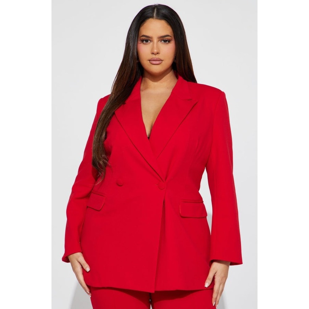 Fashion Nova Women's Red Double Breasted Blazer Wide Leg Pants Suit Set - Picture 2 of 3